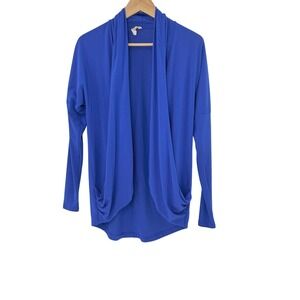 Lucy‎ Womens XS Drape Front Open Cardigan Long Sleeve Blue Lightweight